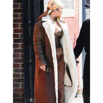 Rihanna Brown Shearling Trench Coat