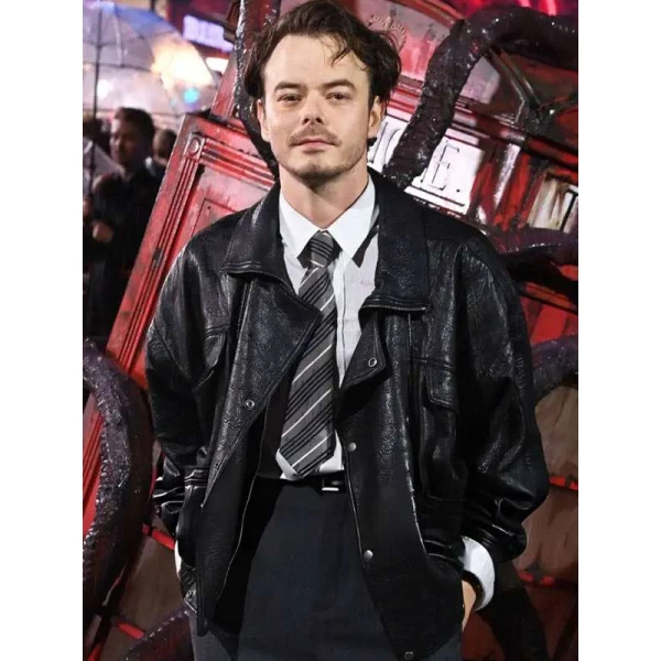 Stranger Things S05 UK Special Screening Charlie Heaton Leather Jacket