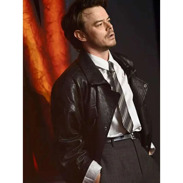 Stranger Things S05 UK Special Screening Charlie Heaton Leather Jacket