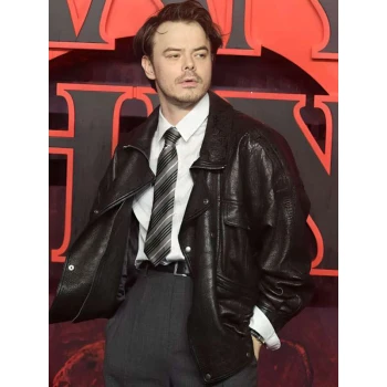 Stranger Things S05 UK Special Screening Charlie Heaton Leather Jacket