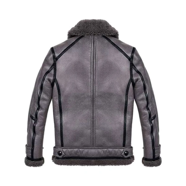 Stylish Grey Sheepskin Shearling Aviator Leather Jacket