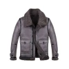 Stylish Grey Sheepskin Shearling Aviator Leather Jacket