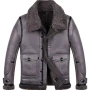 Stylish Grey Sheepskin Shearling Aviator Leather Jacket