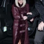 Sydney Sweeney Burgundy Vintage Leather Fur Coat