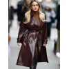 Sydney Sweeney Maroon Leather Coat