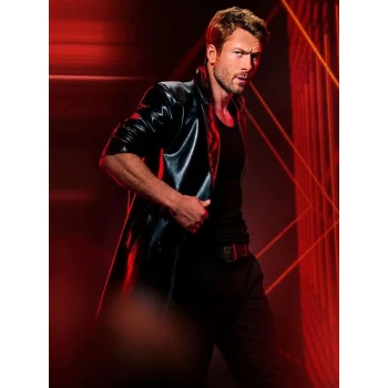 The Running Man Glen Powell Black Leather Coat The Running Man Glen Powell Black Leather Coat