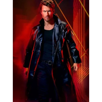 The Running Man Glen Powell Black Leather Coat The Running Man Glen Powell Black Leather Coat