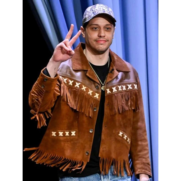 The Tonight Show Pete Davidson Brown Fringe Jacket