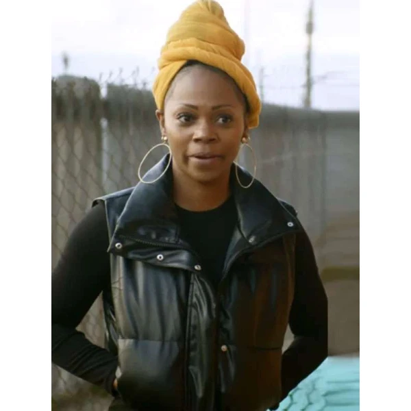 Tiffany Haddish Goes Off Sparkle Clark Puffer Leather Vest