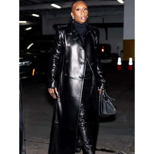 Tonight Show Cynthia Erivo Black Leather Coat