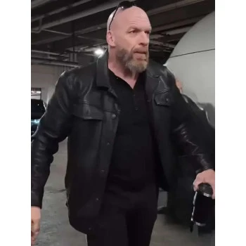 Triple H Wrestlepalooza Black Shiny Leather Jacket Triple H Wrestlepalooza Black Shiny Leather Jacket