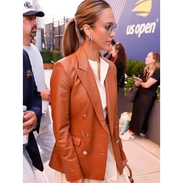 US Open 2025 Jessica Alba Leather Blazer