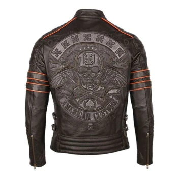 Vintage Brown Motorcycle Skull Leather Jacket