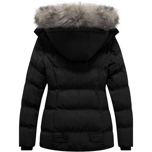 Women Black Puffer Hooded Warm Winter Jacket
