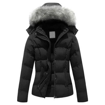 Women Black Puffer Hooded Warm Winter Jacket