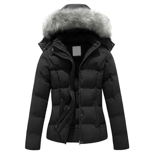 Women Black Puffer Hooded Warm Winter Jacket