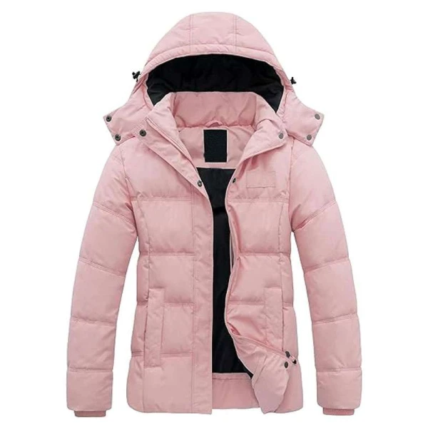 Women Black Puffer Jacket with Detachable Hood