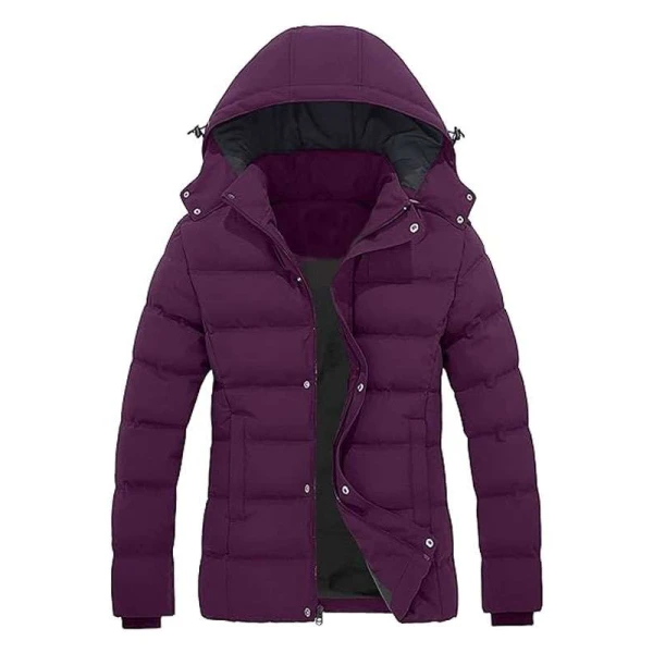 Women Black Puffer Jacket with Detachable Hood