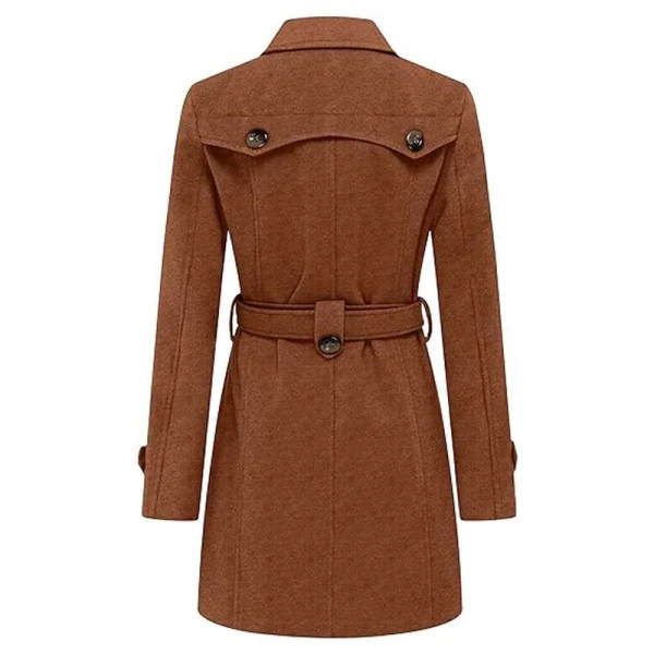 Women Brown Double Breasted Winter Mid Length Coat
