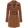 Women Brown Double Breasted Winter Mid Length Coat