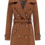 Women Brown Double Breasted Winter Mid Length Coat