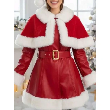 Women Christmas with White Fur Trim Costume