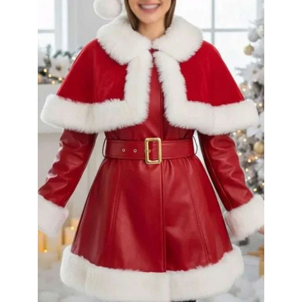 Women Christmas with White Fur Trim Costume