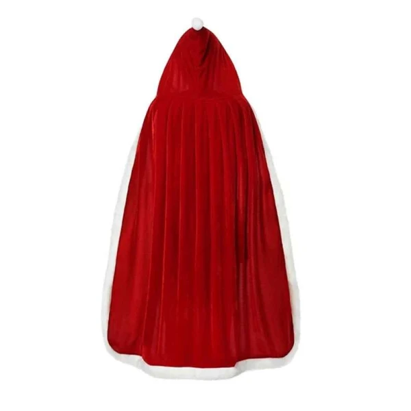 Women Hooded Red Velvet Santa Claus Cloak