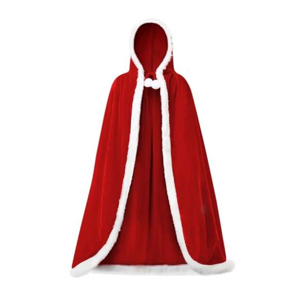 Women Hooded Red Velvet Santa Claus Cloak