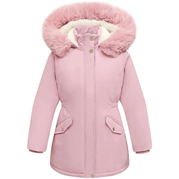 Women Pink Parka Puffer Jacket with Hood