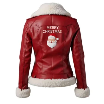 Women Red Christmas Shearling Leather Jacket