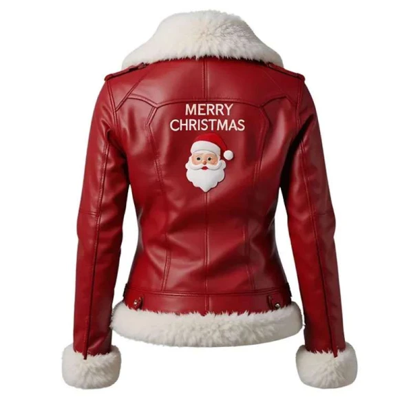 Women Red Christmas Shearling Leather Jacket