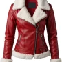 Women Red Christmas Shearling Leather Jacket