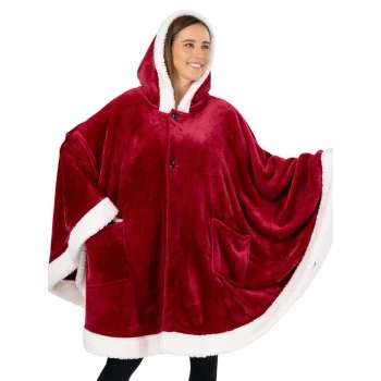 Women Red Hooded Christmas Poncho