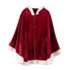Women Red Hooded Christmas Poncho