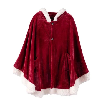 Women Red Hooded Christmas Poncho