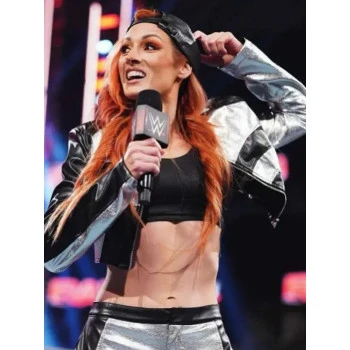 Becky Lynch WWE Raw White and Black Zipper Leather Jacket Becky Lynch WWE Raw White and Black Zipper Leather Jacket