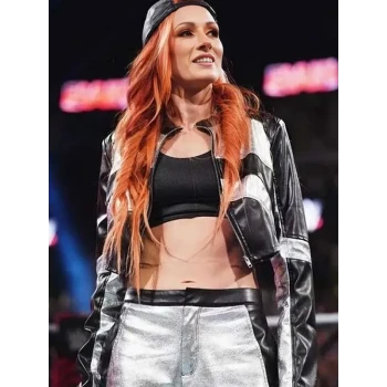 Becky Lynch WWE Raw White and Black Zipper Leather Jacket Becky Lynch WWE Raw White and Black Zipper Leather Jacket