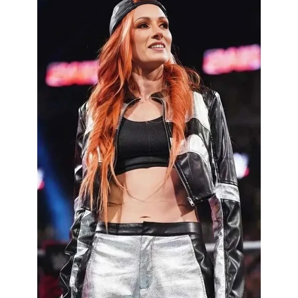 Becky Lynch WWE Raw White and Black Zipper Leather Jacket